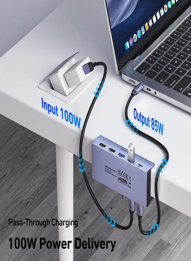 8-in-1 USB C Hub - 4K@60Hz 100W PD Gigabit Ethernet