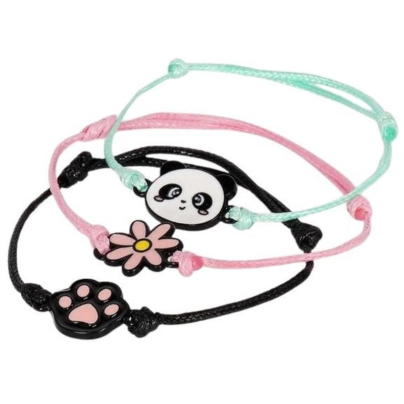 Better Together Panda Enamel Black-Tone Textile Charm Bracelet