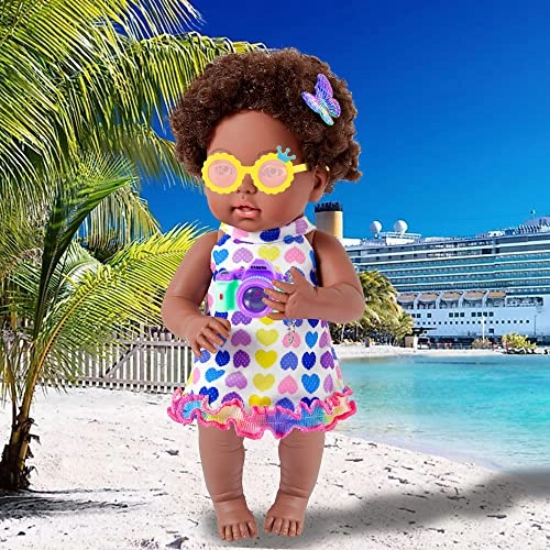 Reborn Baby Doll - 14 Inch African American Curly Brown Hair Ages 3+