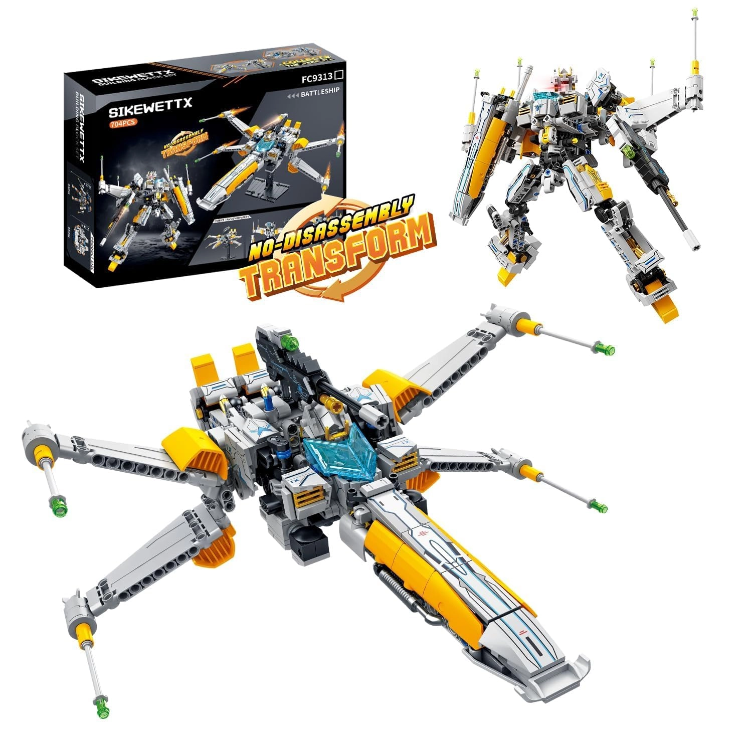 Sikewettx FX1 X-Wing Fighter + Warrior Mech - Space Wars 704pcs