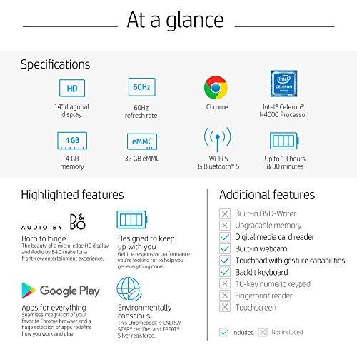 Chromebook 14 14a-na0010nr - 14'' Celeron N4000 4GB DDR4 32GB eMMC