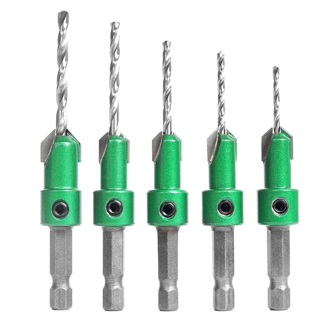 KOWOOD Pro Countersink Drill Bit Set - High Speed Steel 5-Piece #4 #6 #8 #10 #12