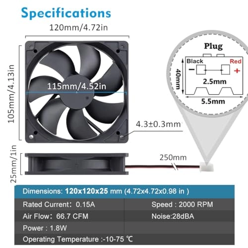 Computer Case Cooling Fan - 2 Pack 120mm x 25mm