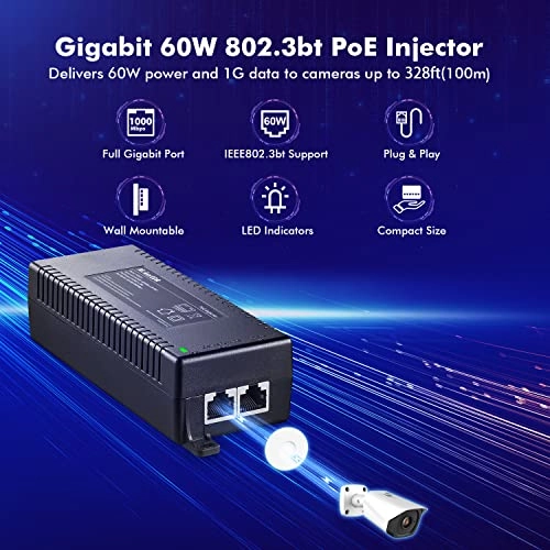 PoE Injector - 60W 48V 802.3af/at/bt 2.5G/1G/100M