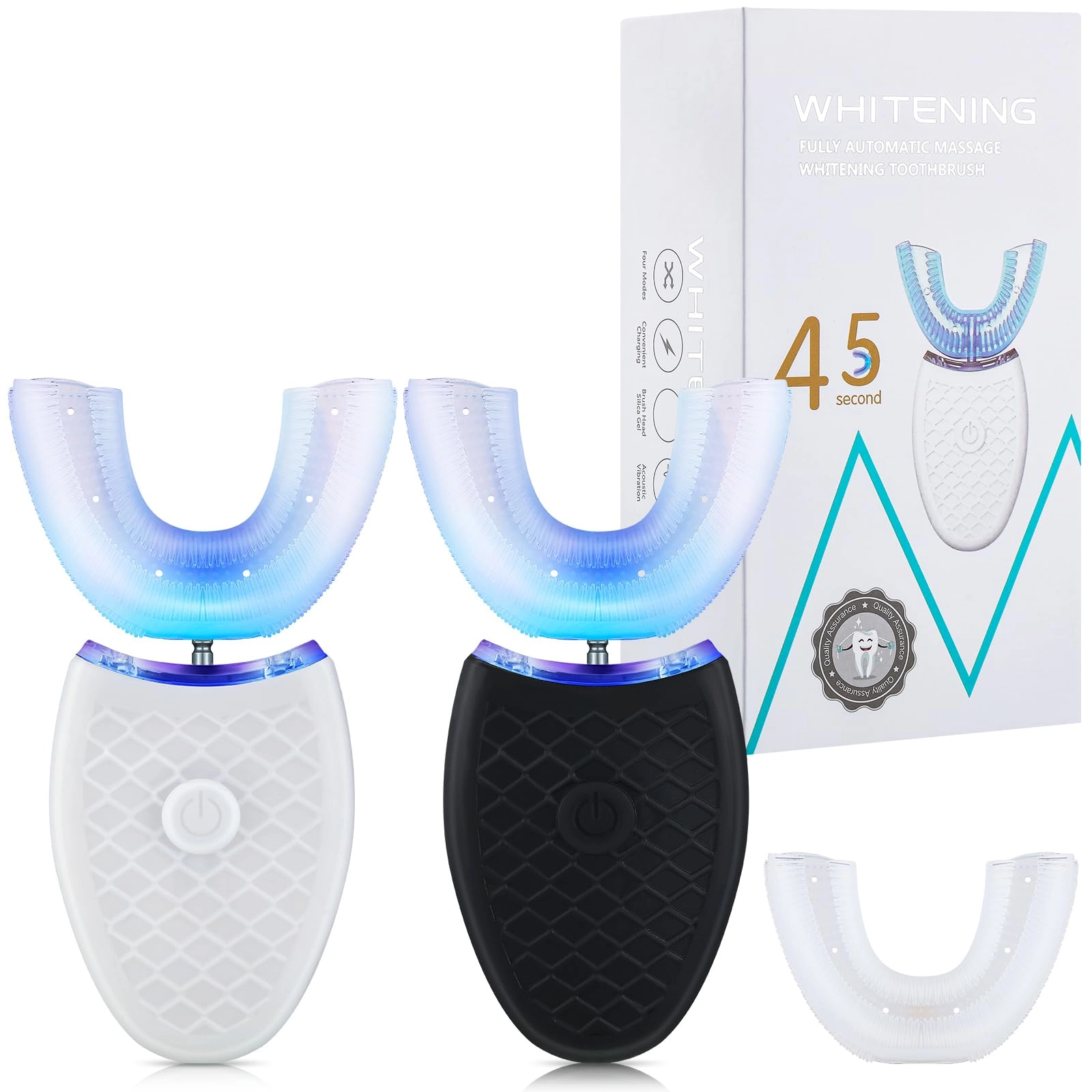 Romooa Ultrasonic Electric Toothbrush - 2 Pieces U Shaped 3 Brush Heads Bundle