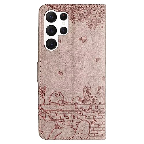 Cute Cat Case Wallet for Samsung Galaxy S22 Ultra - Leather