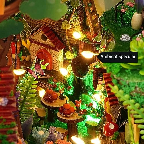 DIY Dollhouse Wood Bookends Book Nook Model Building Kit - LED Light Brown