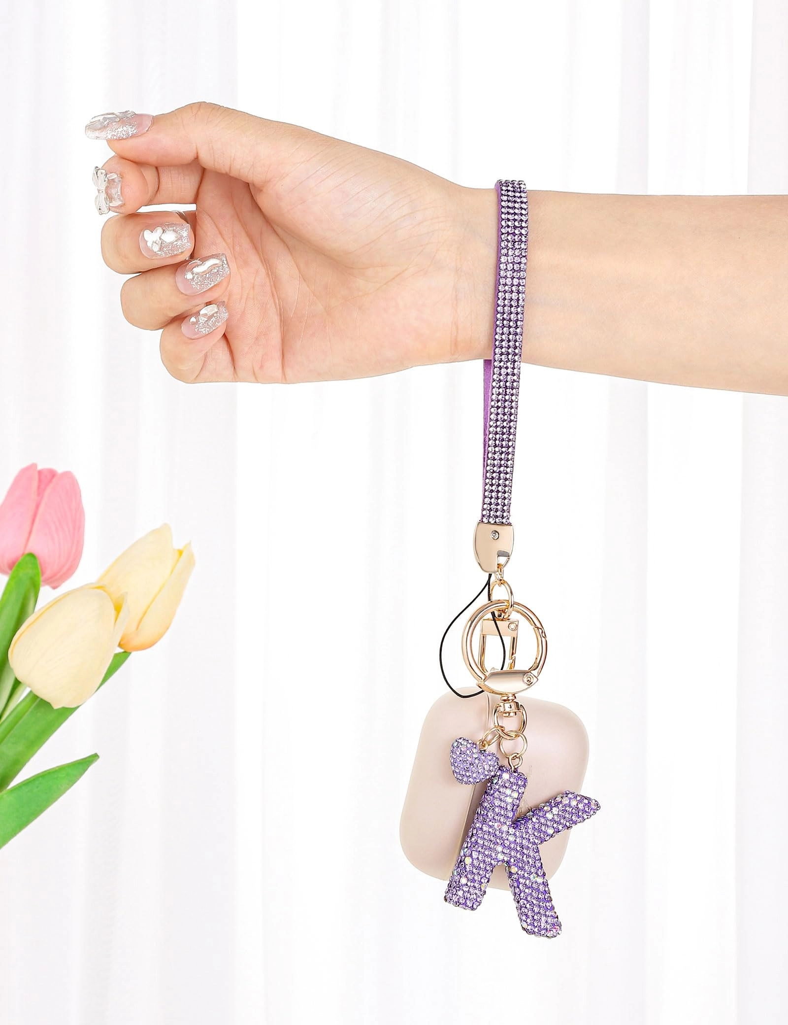 Initial Keychain - L Purple Rhinestone