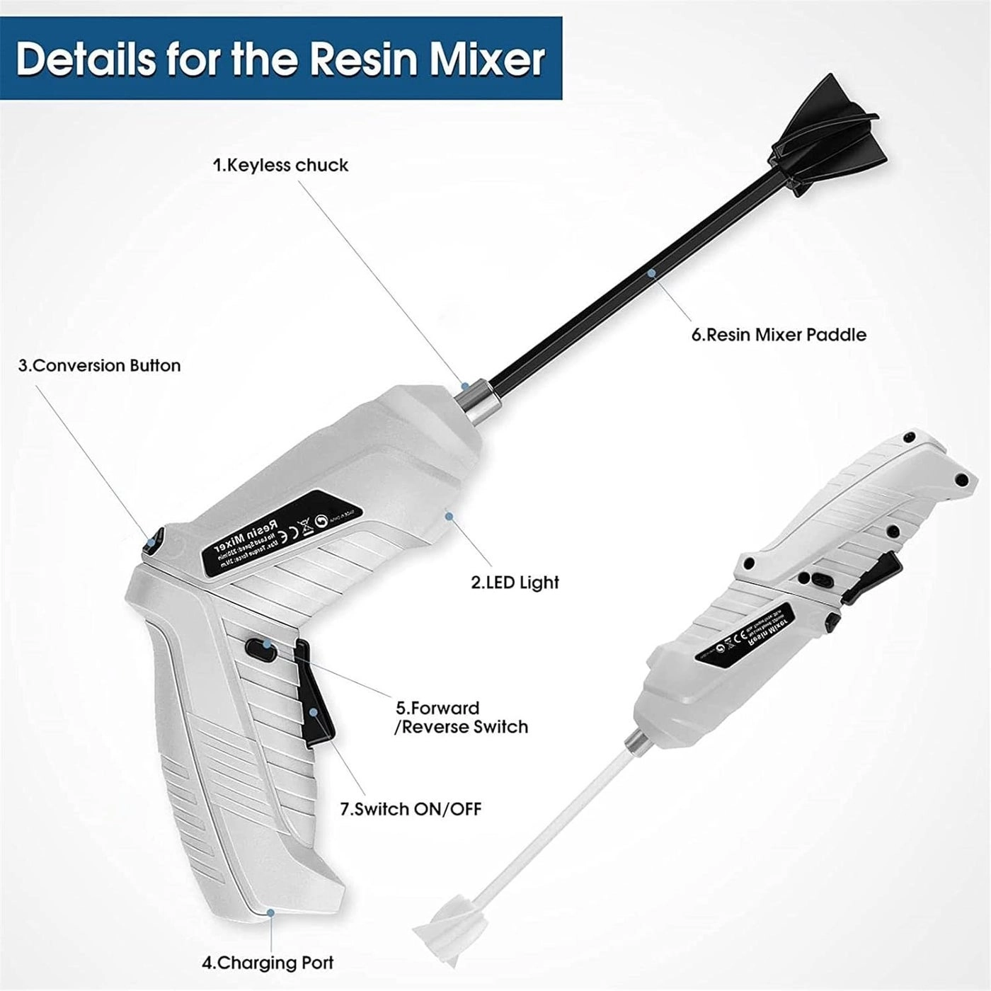 Resin Mixer - Rechargeable Handheld 2 Paddles