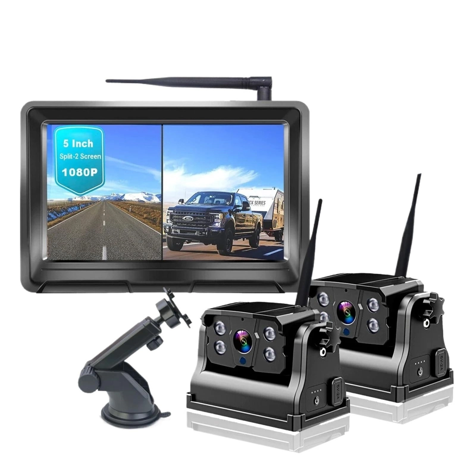 SHAKLZOP 5 Inch Split 2 Screen Monitor - Night Vision Wireless 1080p