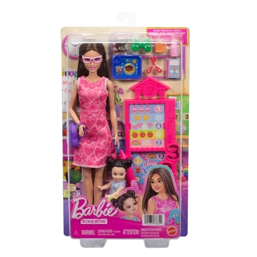 Barbie Teacher Doll - Brunette Printed Dress Ages 3+ Set