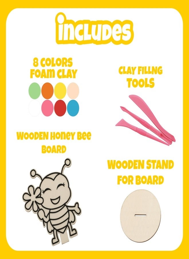 Wooden Honey Bee Board - DIY Foam Clay Art Kit 8 Colors Air Dry Clay