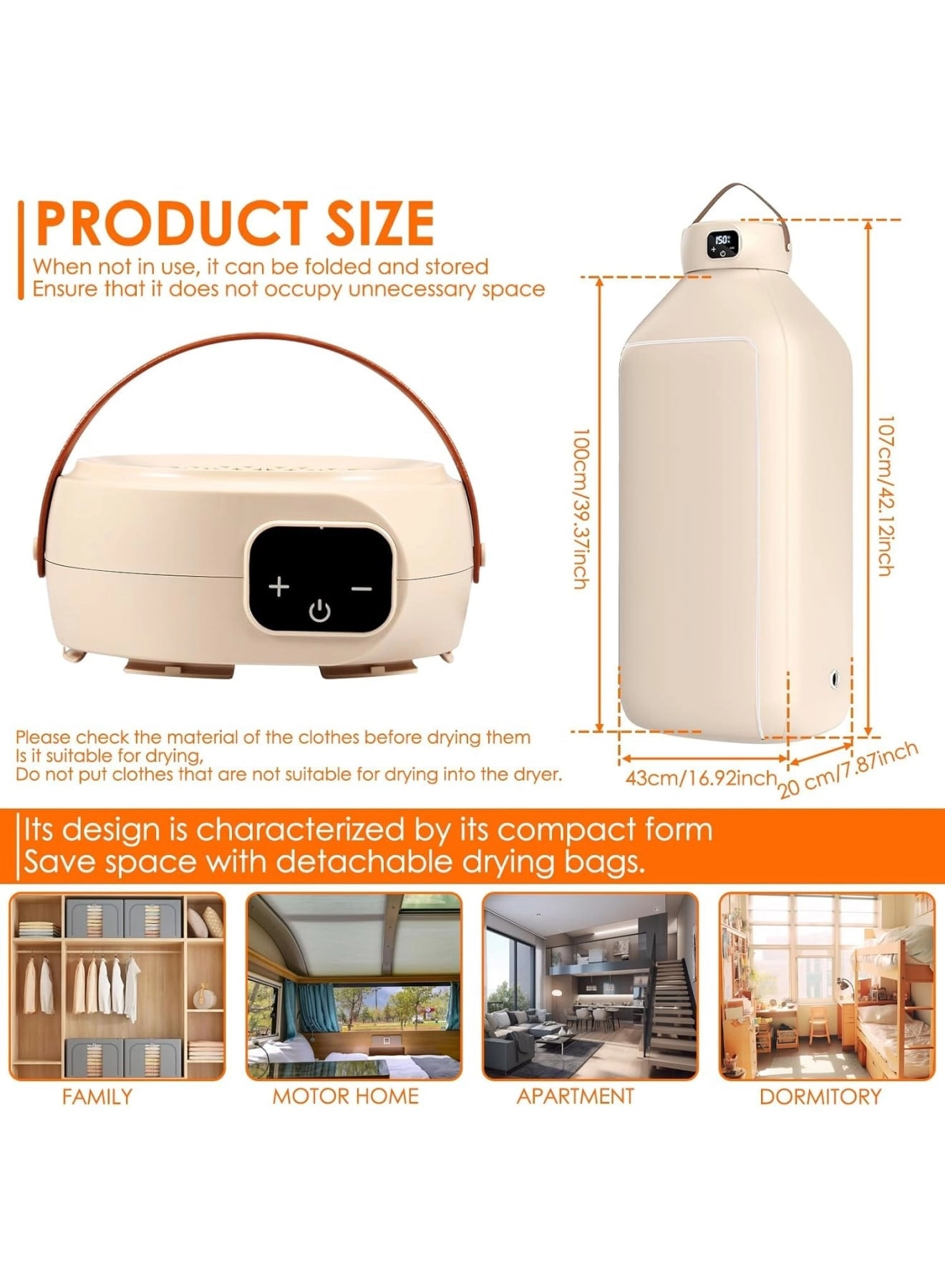 Portable Clothes Dryer - 6-Speed Intelligent Timer 43×20×107cm