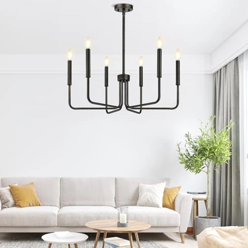 6-Light Farmhouse Chandelier - Black Indoor