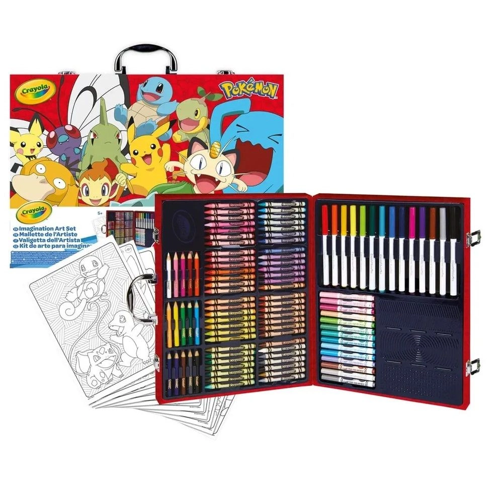 Pokemon Creative Art Set Case - 56 wax crayons 15 mini pencils 28 washable felt-tip pens