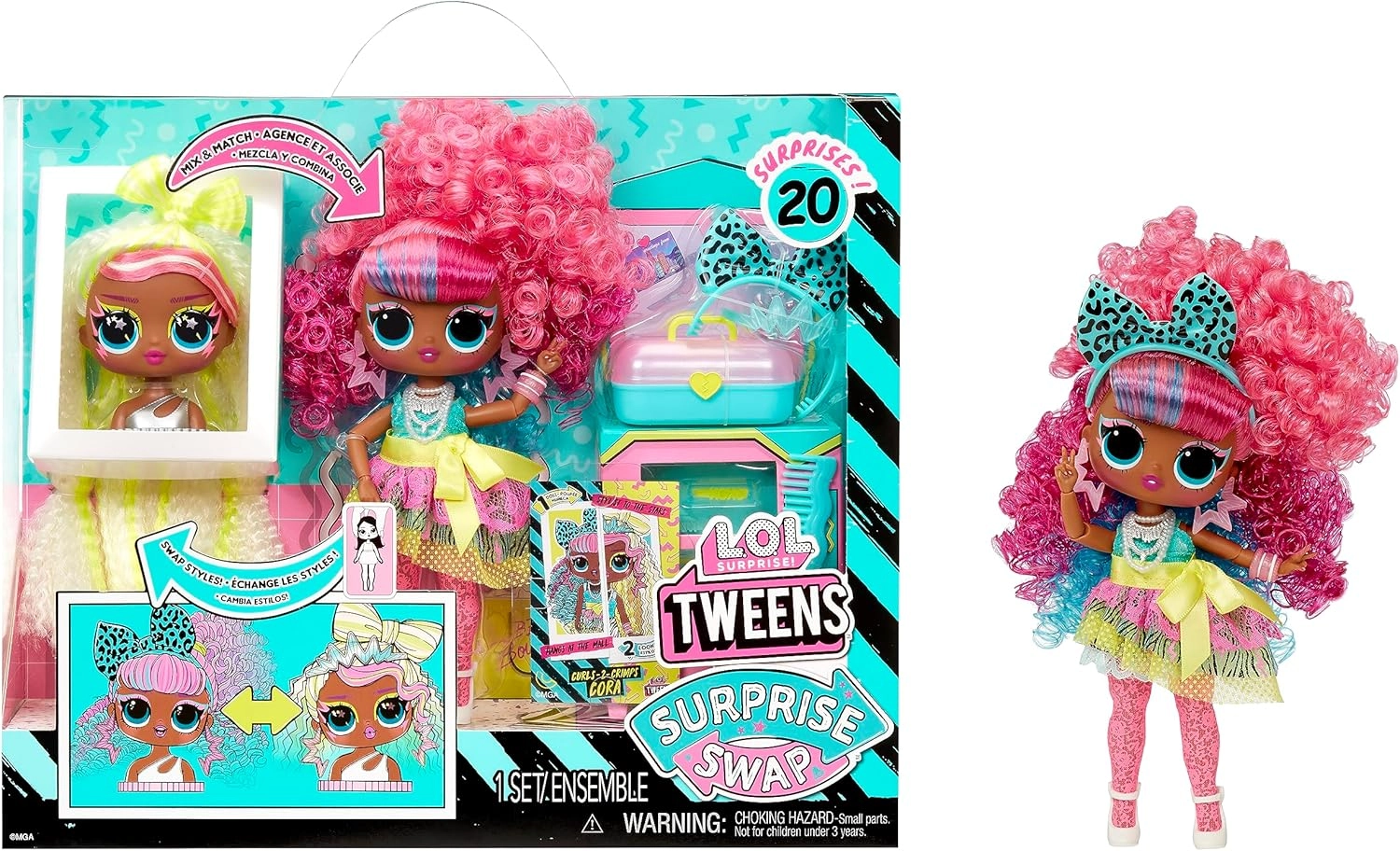 MGA Entertainment Cora Fashion Doll - Tweens Surprise Swap Curls-2-Crimps