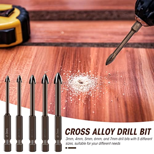 Glass Tile Concrete Drill Bit Set - Tungsten Carbide 5Pcs 3-7 mm