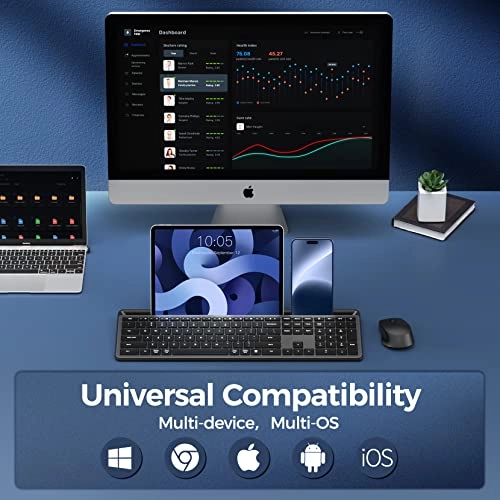 VEILZOR Wireless Keyboard with Wrist Rest, 2.4G Wireless Ergonomic Keyboard, 7-Color & 3 RGB Backlit Modes, Phone/Tablet Holder, Rechargeable Computer Keyboard for Windows, Mac, Computer, PC