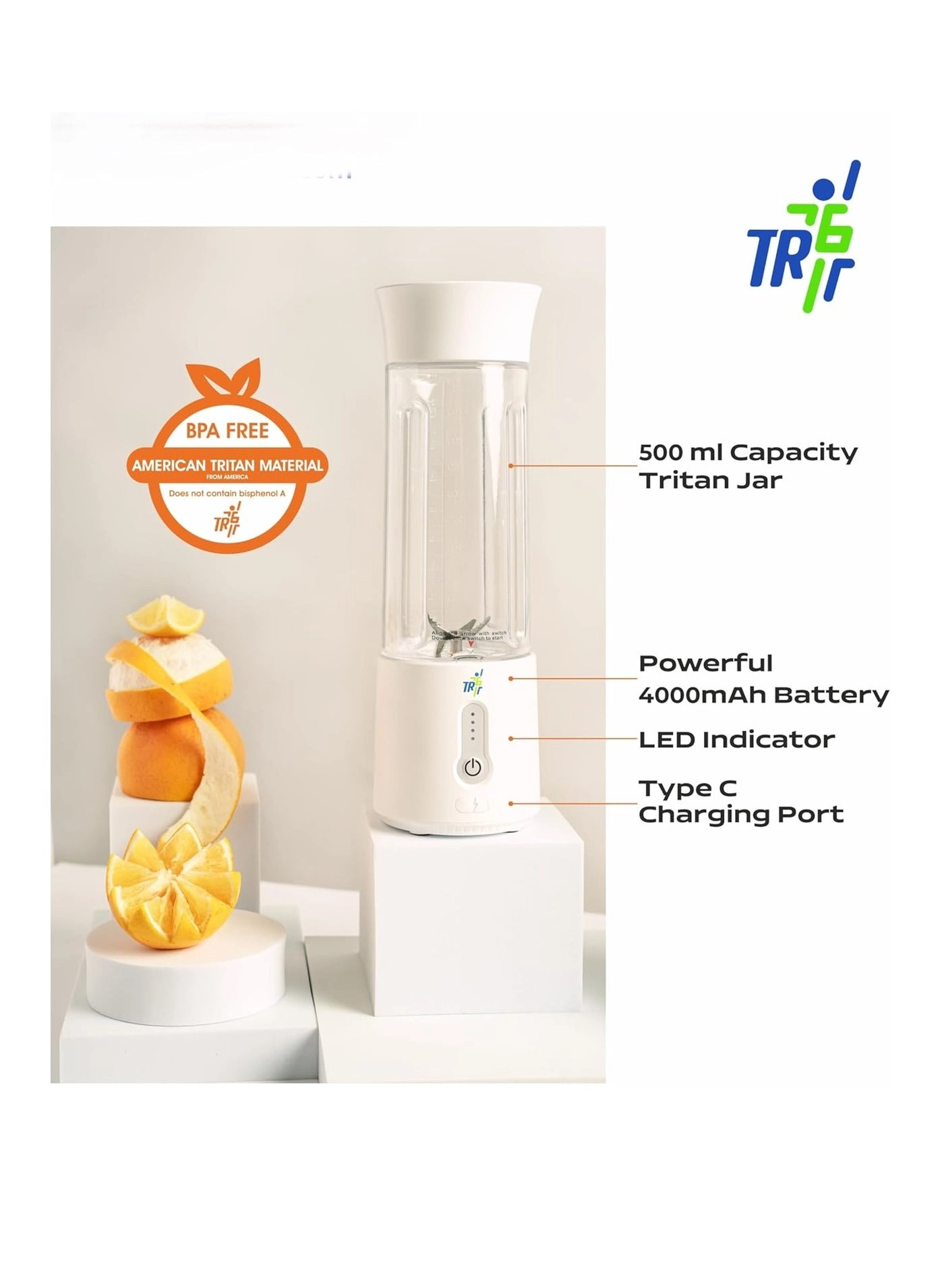 Blendmate Pro - Portable Blender USB-C 4000mAh Handle Lid (Grey)