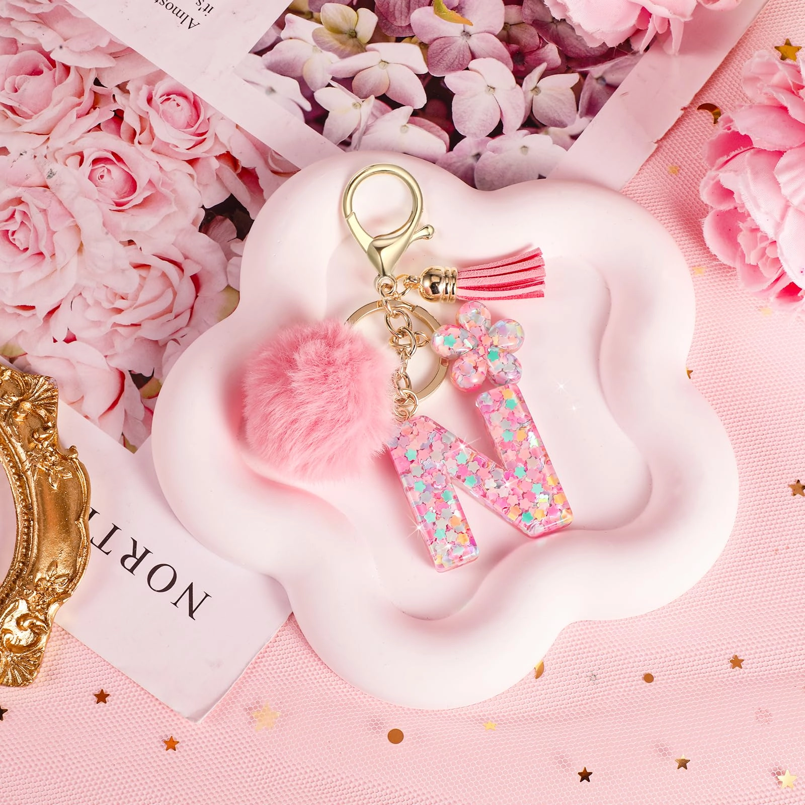 Initial Letter Keychain - Flower