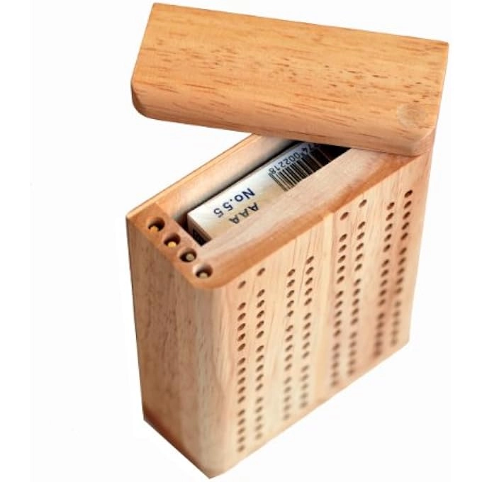 Classic Cribbage Board - 2 Track Solid Wood Metal Pegs Set