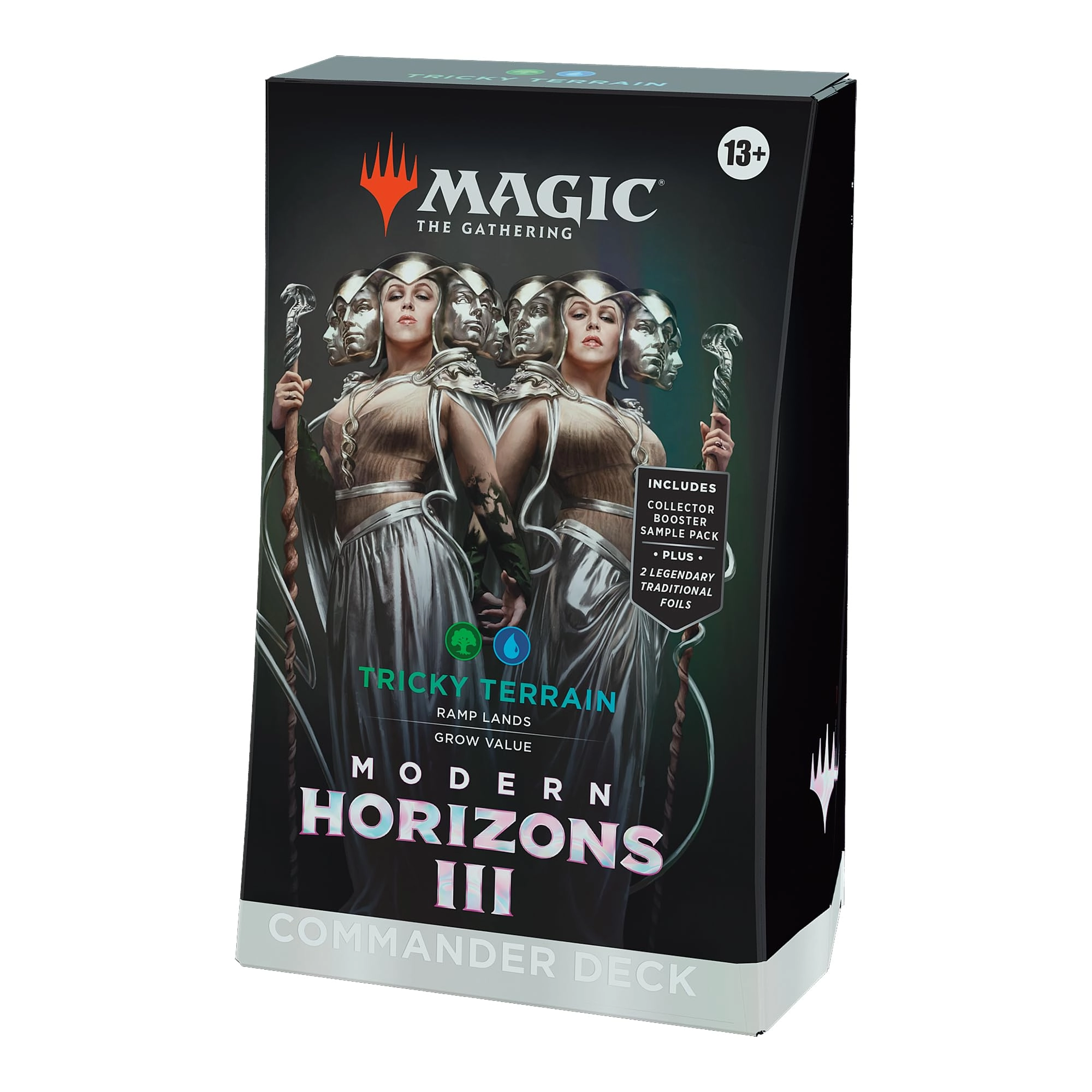 Wizards of the Coast Modern Horizons 3 Tricky Terrain Commander Deck - 100-Card English Version + Collector Booster Sample Pack - 2-Card