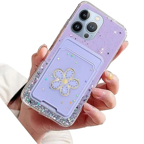 Miagon Glitter Wallet Transparent Case - soft TPU Wallet for iPhone 13 Pro