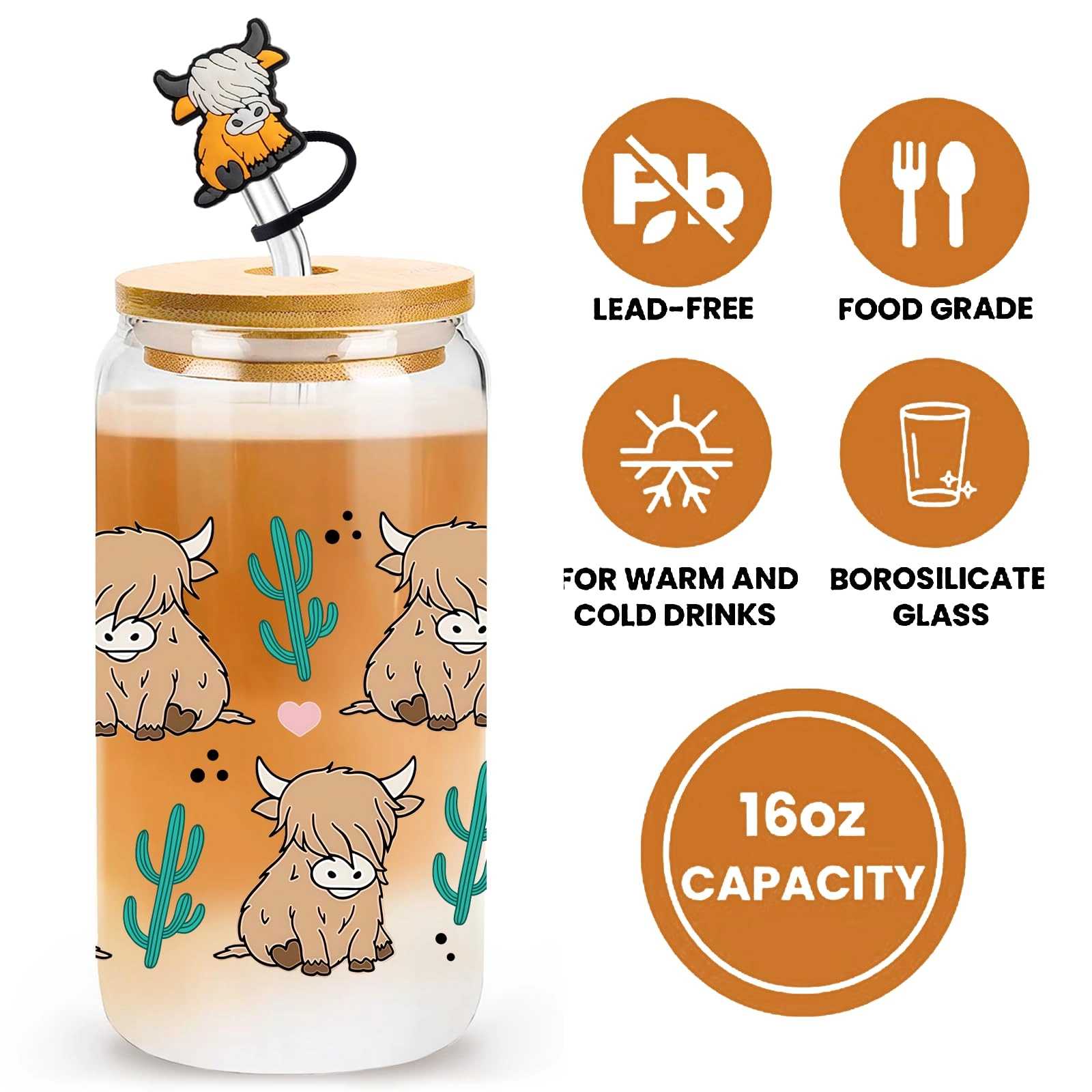 Highland Cow Glass Tumbler - 1 pcs Gift