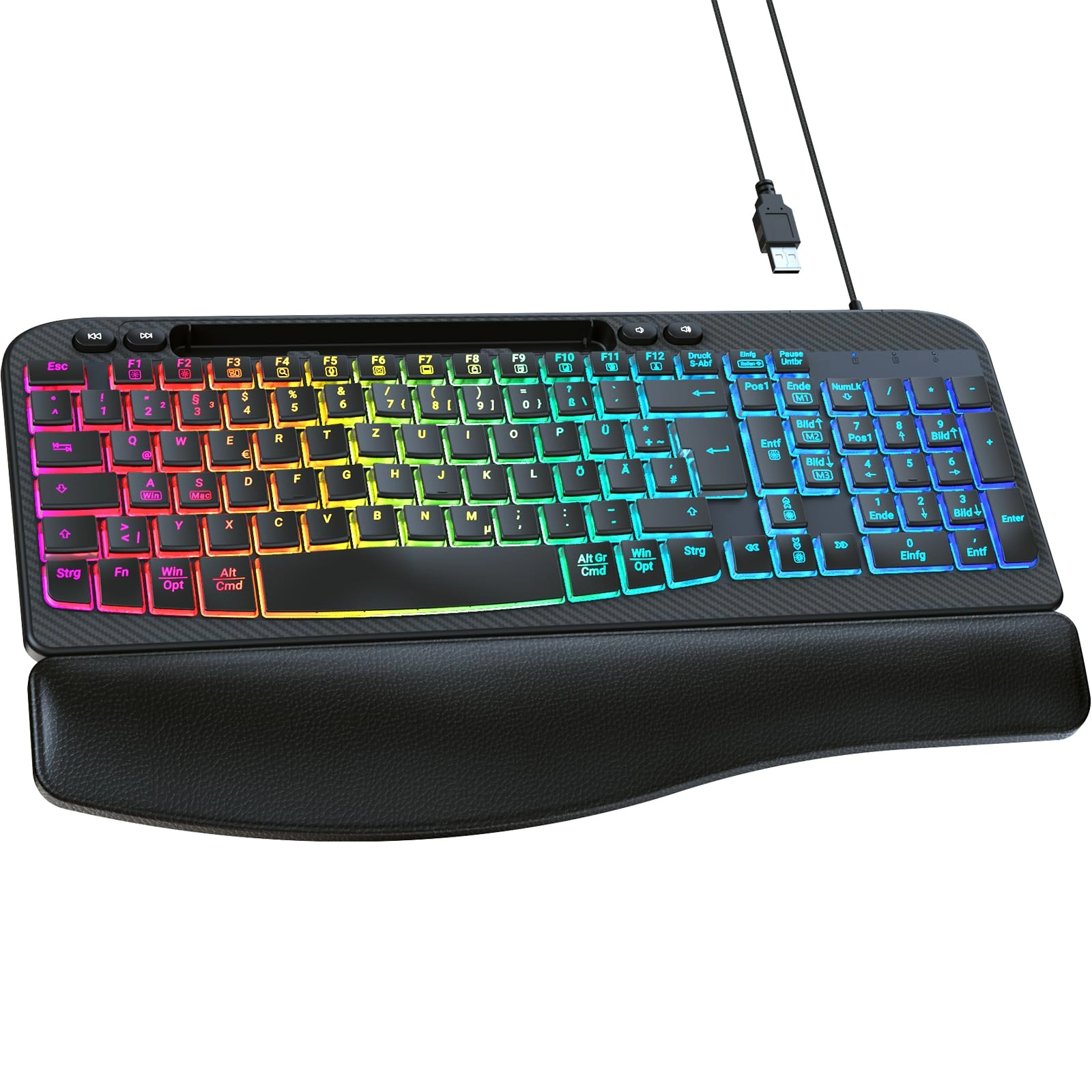 footreal Illuminated Keyboard - QWERTZ Wired