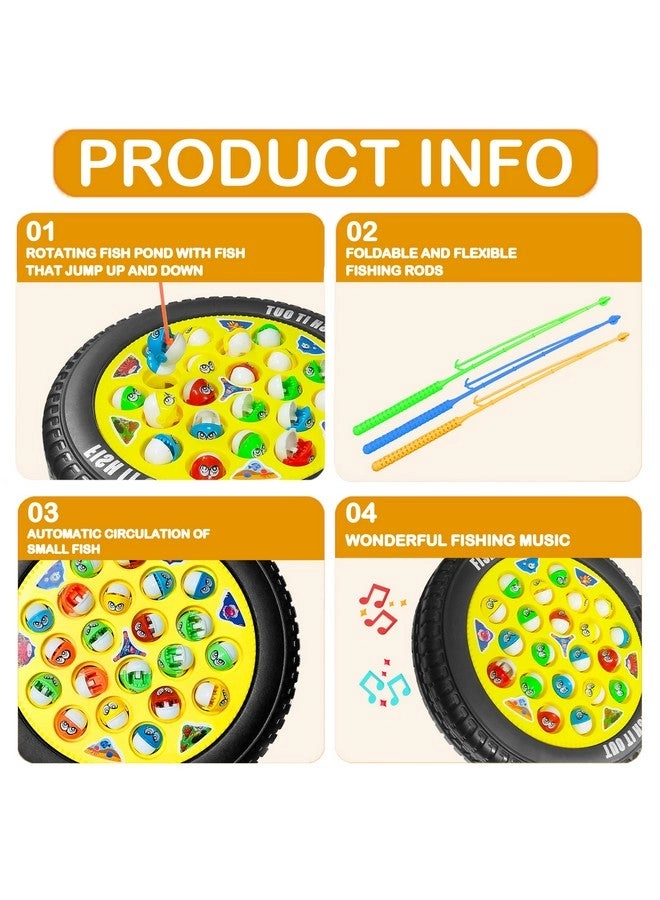 Fishing Game - 21 Fish 4 Fishing Poles Rotating Board Music On/Off Switch