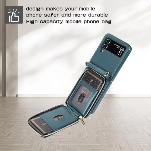 Miagon Case - Faux Leather Zipper Purse Wallet Phone Cover for Samsung Galaxy Z Flip4