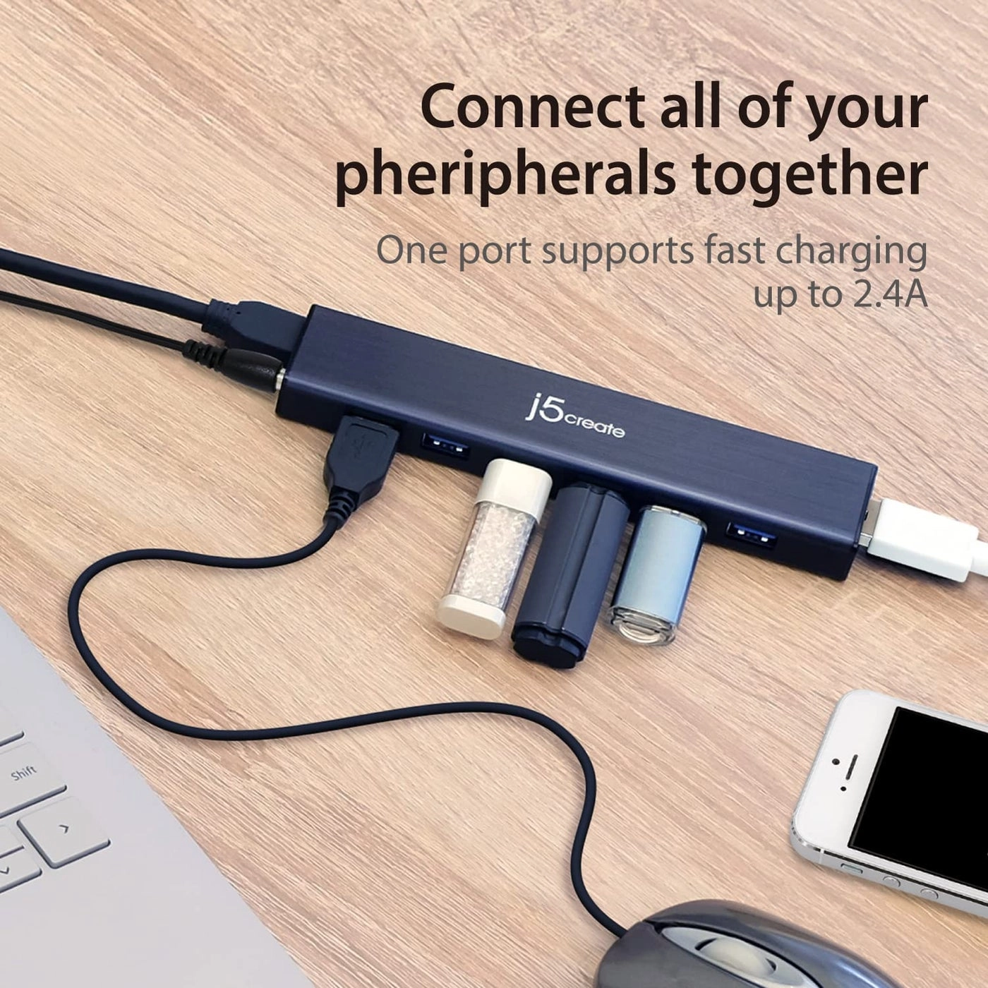 7-Port USB 3.0 Data Hub - 3.3 ft Extended Cable 20W Power Adapter Included