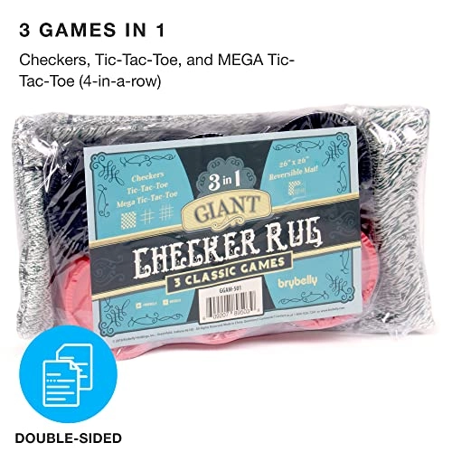 3-in-1 Checkers and Mega Tic Tac Toe - Reversible Rug Indoor/Outdoor
