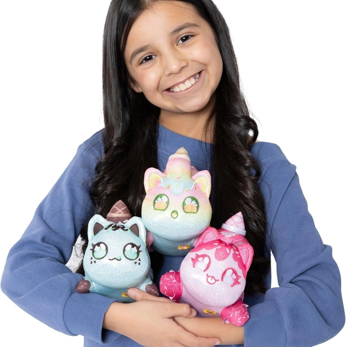 MeeMeow Sparkle Strawberry Cat 15.2 cm Plush + MeeMeow Sparkle Mint Chip Cat 15.2 cm Plush + MeeMeow Sparkle Ice Cream 15.2 cm Plush