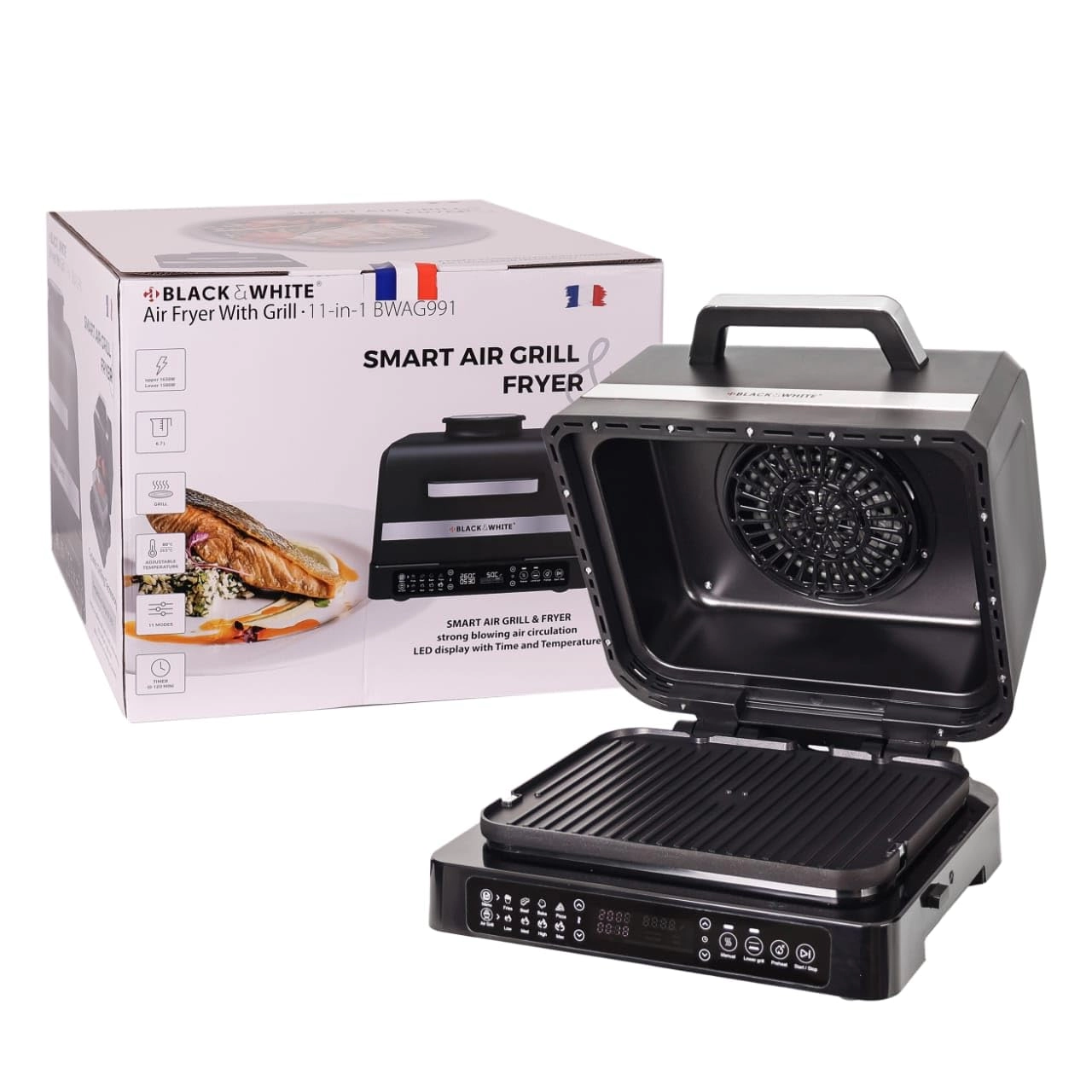 a BLACK & WHITE Air Fryer With Grill BWAG991