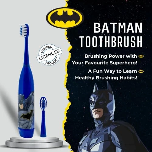 Batman Battery Powered Toothbrush - for Kids Soft Zig-Zag Bristles Battery Included