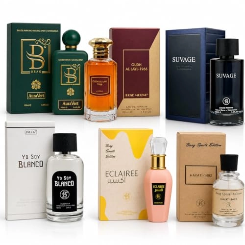 AURA VERT - 100ml + Oudh Al Layl-1966 - 100ml + Yo Soy Blanco - 100ml + Suvage - 100ml + Eclairee - 60ml + Hayati 1492 - 50ml Eau de Parfum
