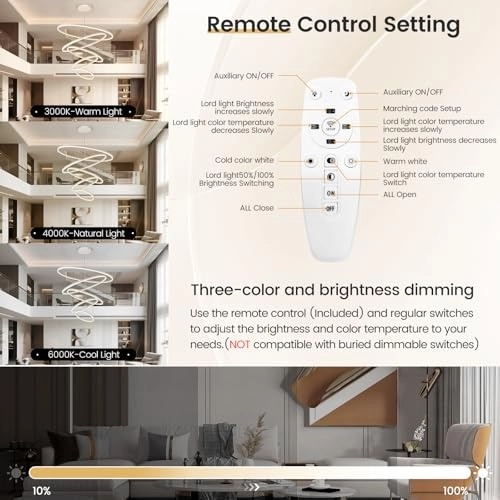 Round LED Chandelier - 3000K–6000K Dimmable