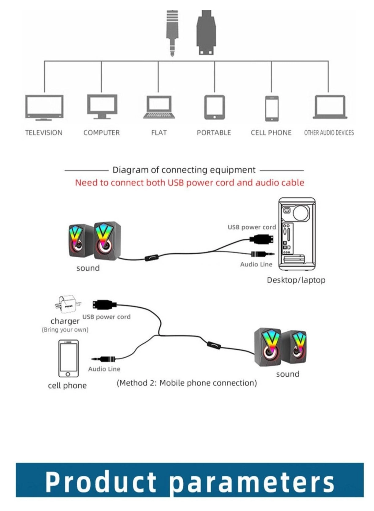 RGB PC Speakers - 2.0 channel 5W X 5W