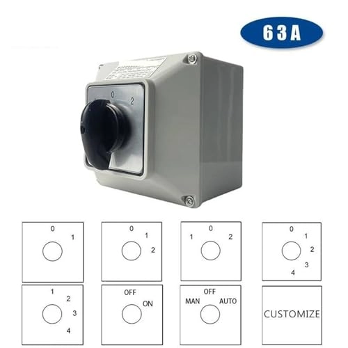 Changeover Cam Hands Rotary Switch - 63A 2 Pole 8 Terminals IP65