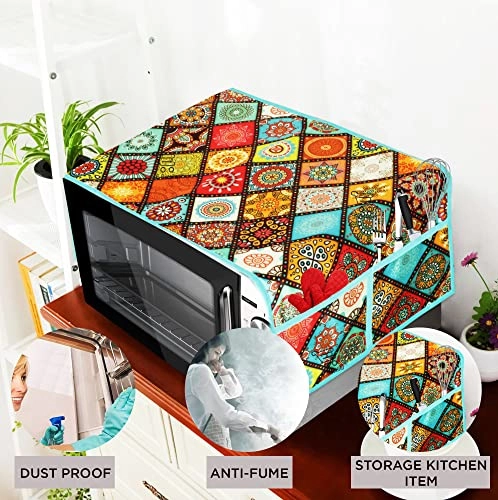 Microwave-Oven Top Cover - Polyester 3-Layered 4 Pockets Maroon