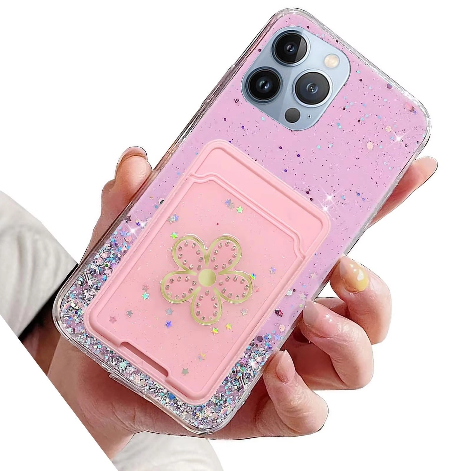 Miagon Glitter Wallet Transparent Case - soft TPU Wallet for iPhone 13 Pro