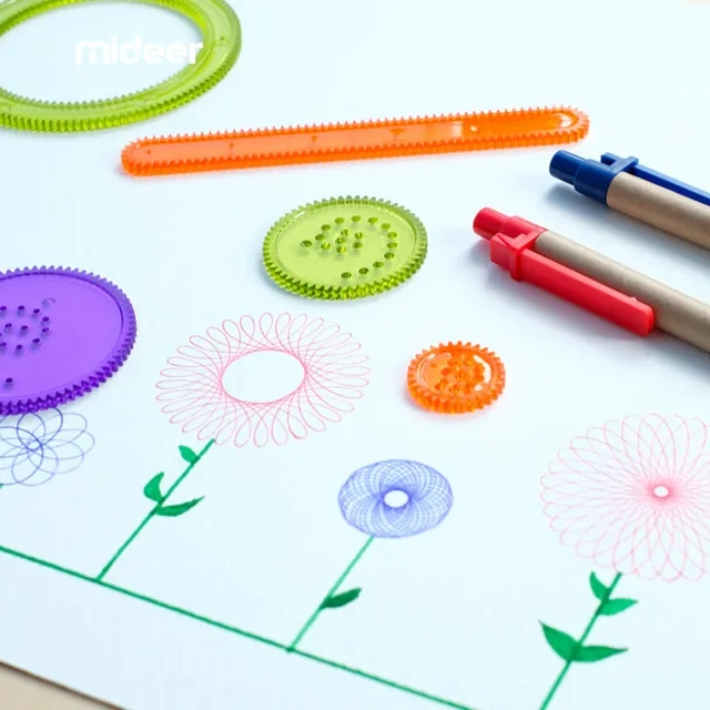 Drawing Spirograph - 2 colour pens 2 spiral templates 3 gears