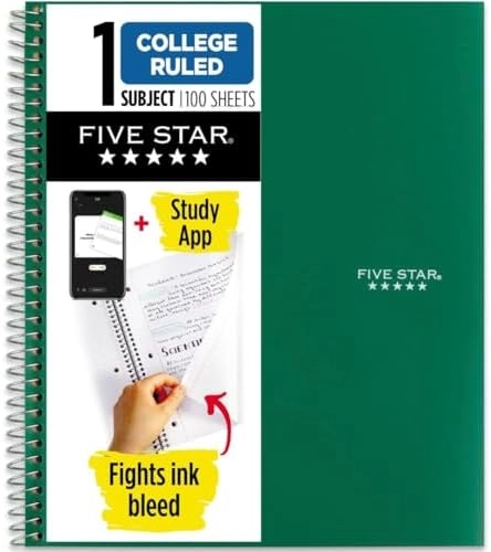 Five Star Spiral Notebook 10-1/2 x 8 inches Spiral - Lined 100 Sheets
