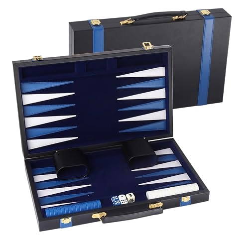 Backgammon Set - Leather-black&blue Medium