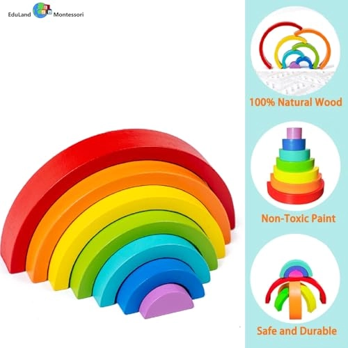 Wooden Rainbow Stacking Sorting Toy - 18 months - 6 years 7 pieces