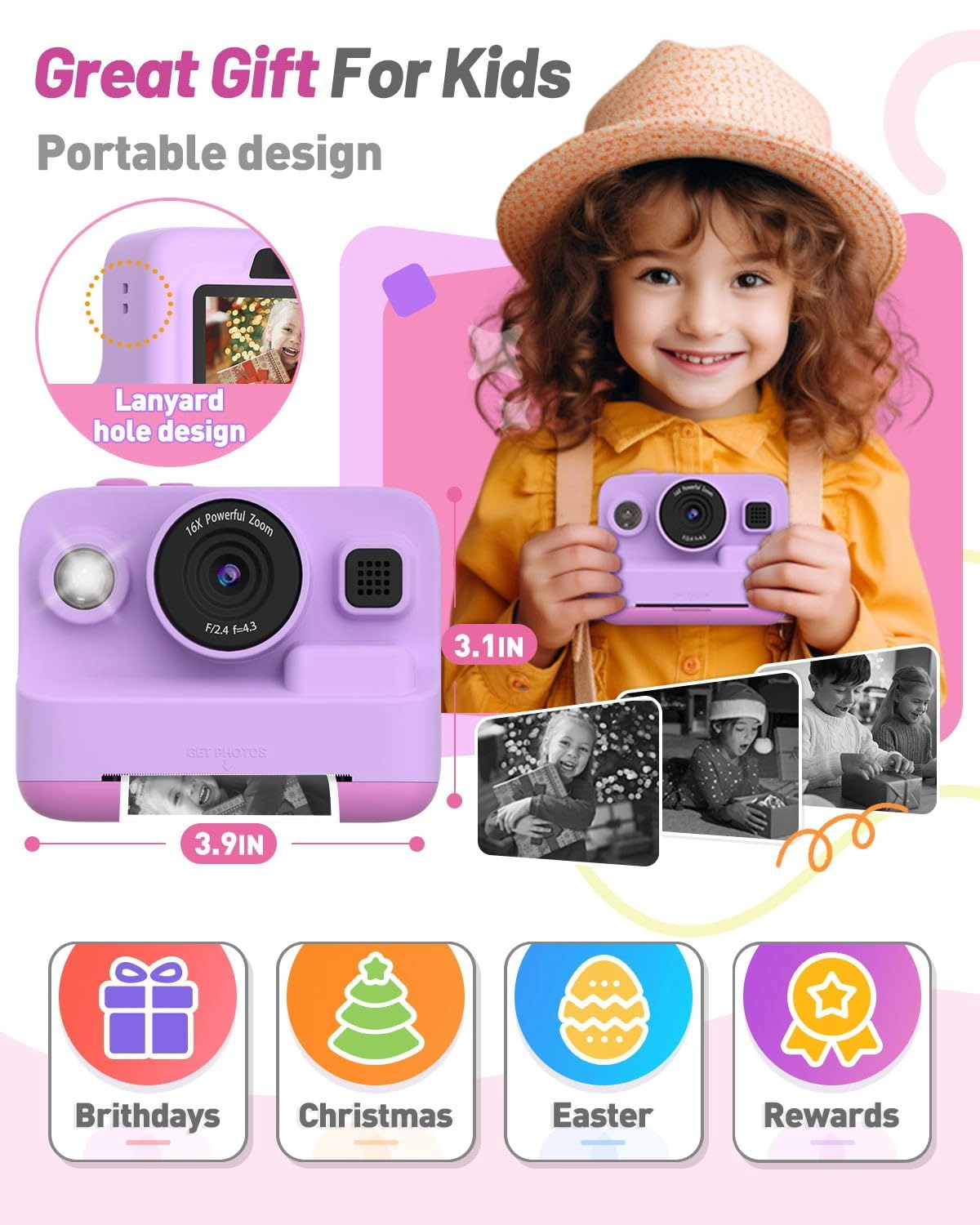Instant Print Camera - 2.4in 1080P 32G