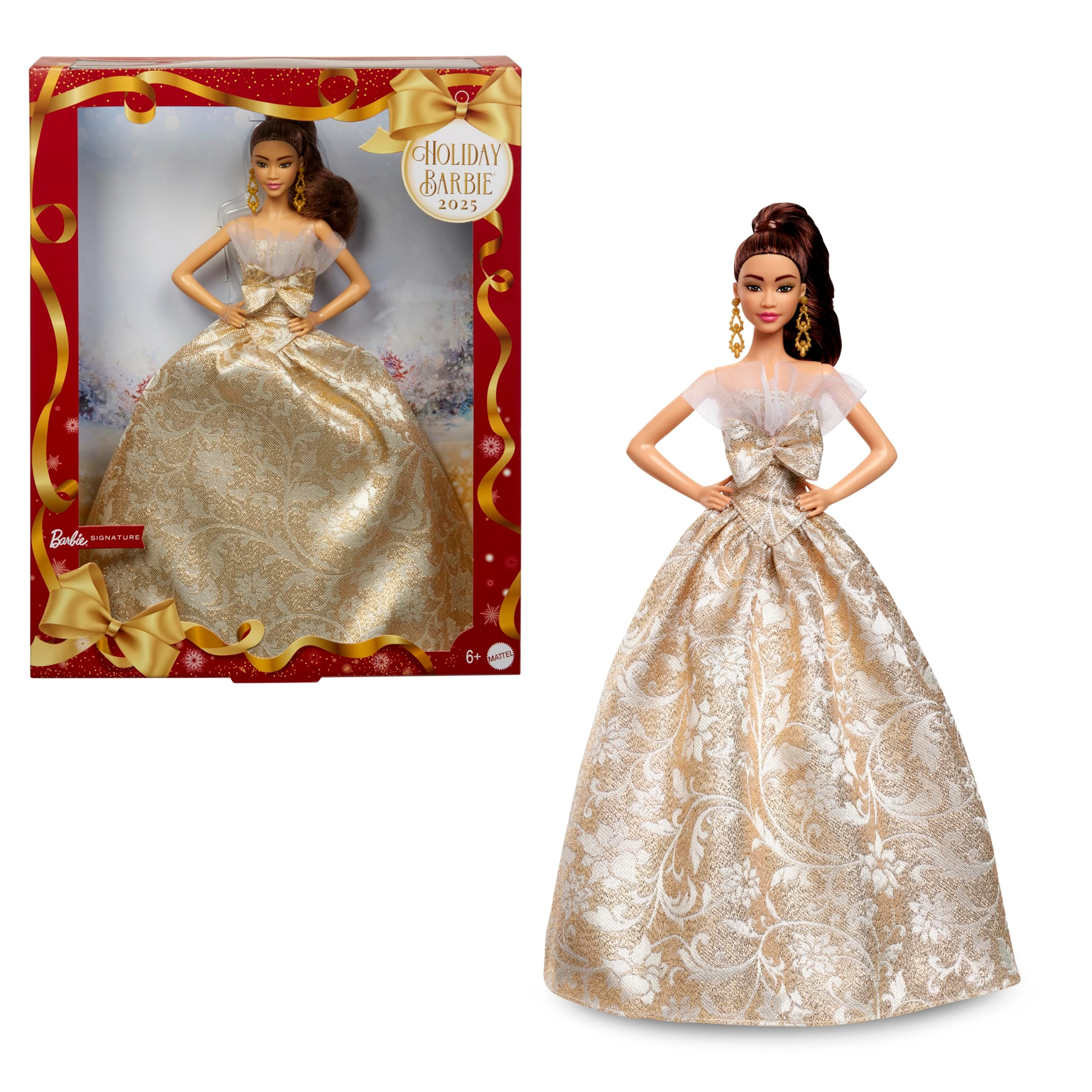 Barbie Signature 2025 Holiday - Light Brown Hair Silver & Gold Gown Ages 6+
