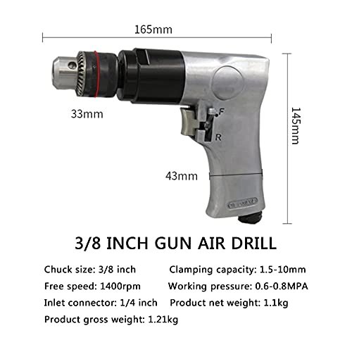 Pneumatic Gun Drill - 3/8Inch 1400Rpm Reversible