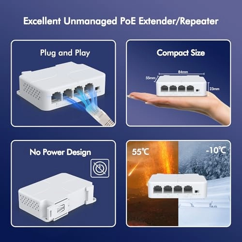 4 Port PoE Extender - 44-57V 24W 3 IEEE802.3af/at 10/100Mbps 30W